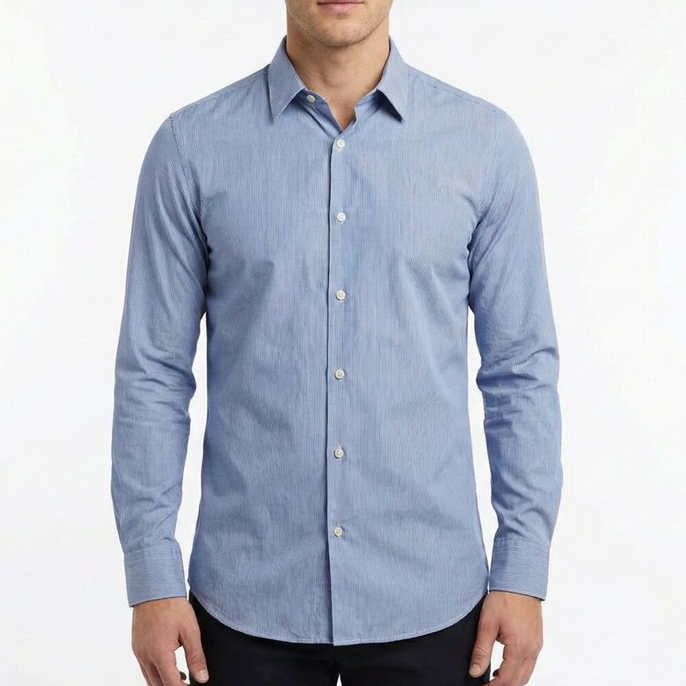 Calvin Klein Collection Men's Slim Fit Dress Shirt – Light Blue Micro-Stripe But